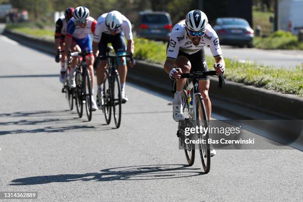 Julian Alaphilippe of France and Team Deceuninck - Quick-Step in the Breakaway during the 107th Liege - Bastogne - Liege 2021, Men's Elite a 259,5km...