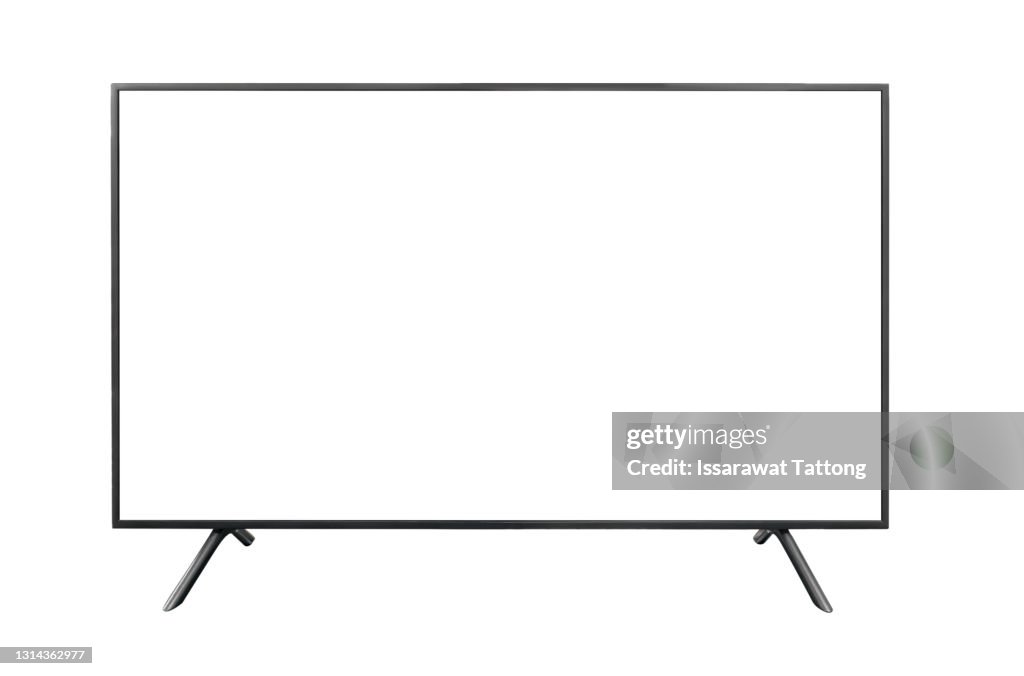 Realistic TV screen. Modern stylish lcd panel, led type. Large computer monitor display mockup. Blank television template.