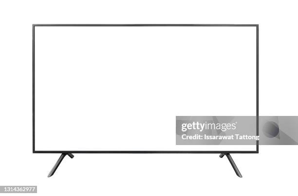 realistic tv screen. modern stylish lcd panel, led type. large computer monitor display mockup. blank television template. - monitor screen stock-fotos und bilder