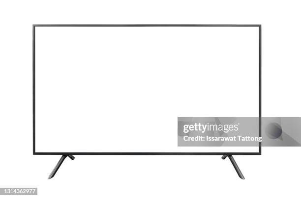 realistic tv screen. modern stylish lcd panel, led type. large computer monitor display mockup. blank television template. - monitor foto e immagini stock