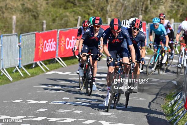 Tao Geoghegan Hart of United Kingdom, Michal Kwiatkowski of Poland & Adam Yates of United Kingdom and Team INEOS Grenadiers during the 107th Liege -...