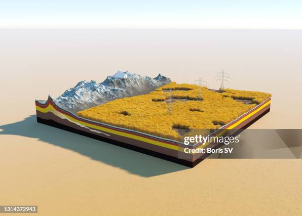 cross-section of agricultural field in the mountains - cross section stock-fotos und bilder