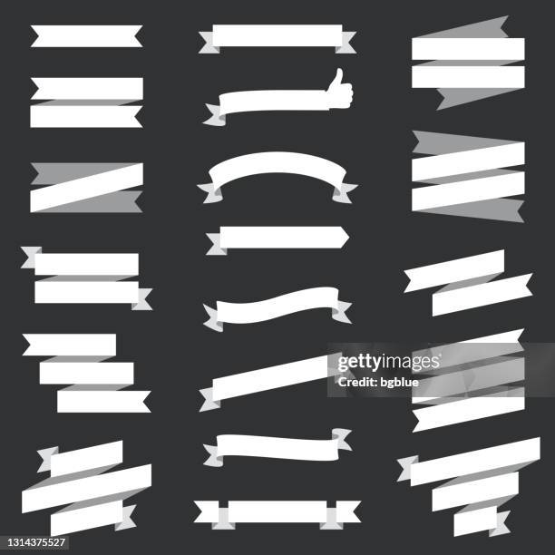 set of white ribbons, banners - design elements on black background - chalk arrow stock illustrations