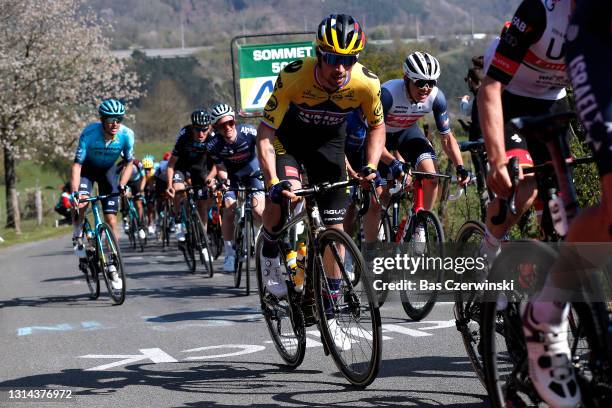 Primoz Roglic of Slovenia and Team Jumbo - Visma & Toms Skujins of Latvia and Team Trek - Segafredo during the 107th Liege - Bastogne - Liege 2021,...