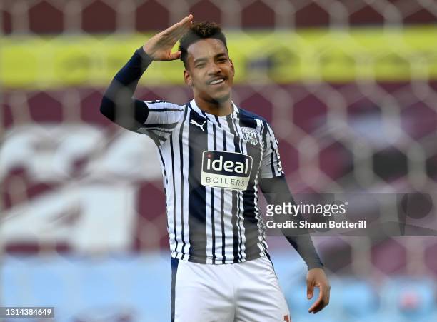 Matheus Pereira of West Bromwich Albion celebrates after scoring their side's first goal during the Premier League match between Aston Villa and West...