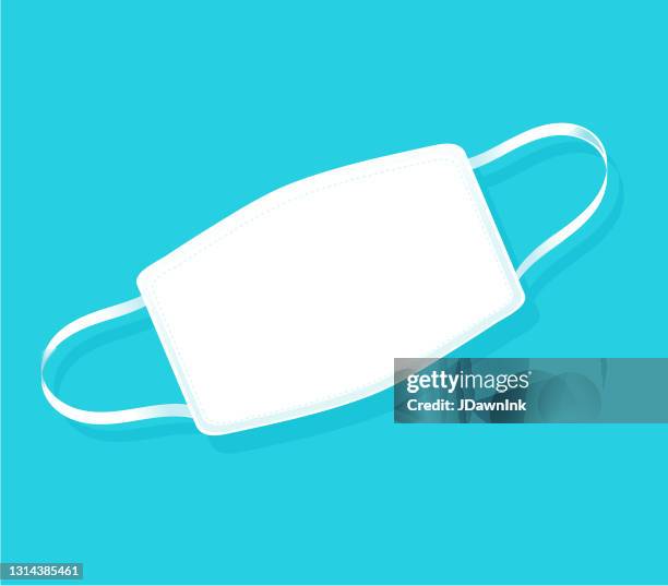 white cloth medical face mask icon on blue background - fabric face mask stock illustrations
