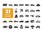 Transportation vector flat glyph icon set isolated