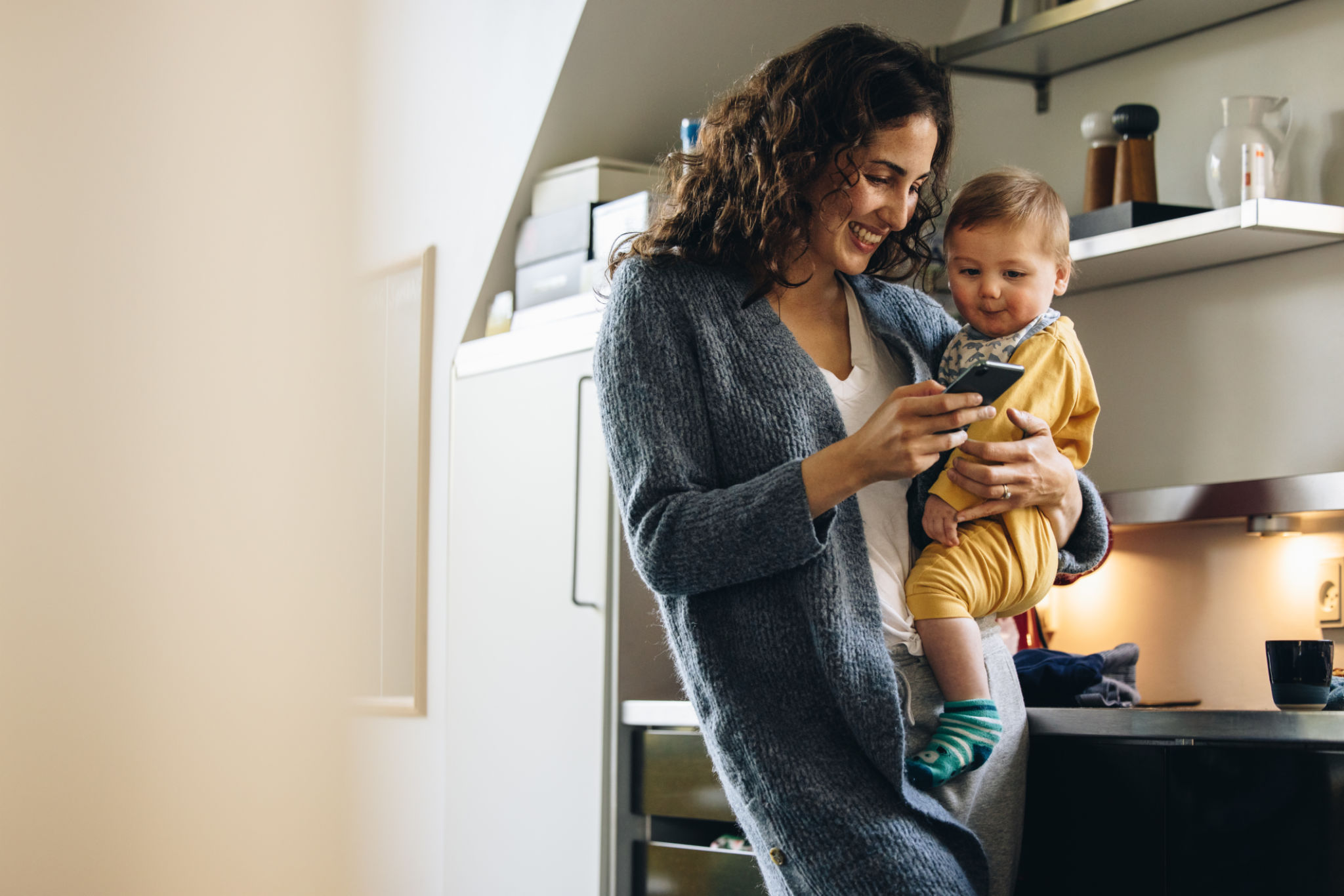 family using phone