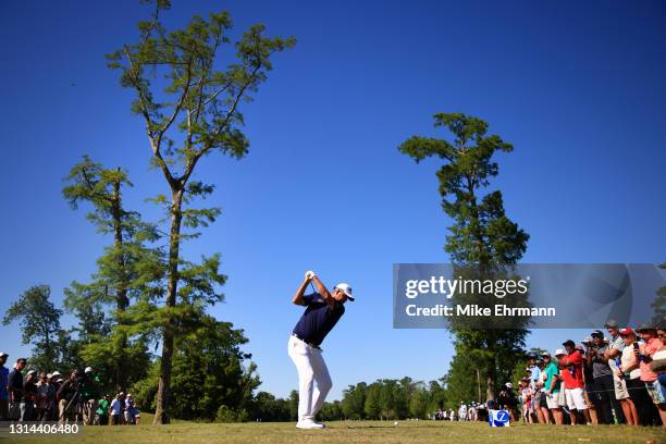 Marc Leishman of Australia plays his shot from the 15th tee during the final round of the Zurich Classic of New Orleans at TPC Louisiana on April 25,...