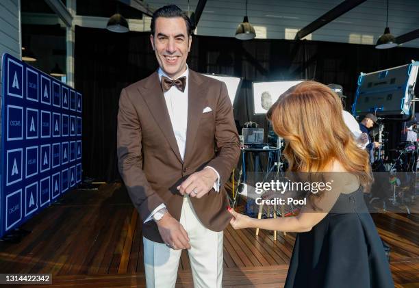 Sacha Baron Cohen and Isla Fisher attend a screening of the Oscars on Monday April 26, 2021 in Sydney, Australia.