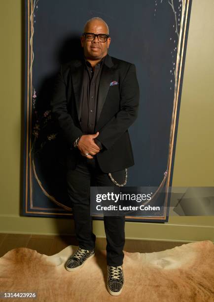 Oscar-nominated composer Terence Blanchard is seen in his award show look on April 25, 2021 in Los Angeles, California.
