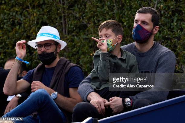 Barcelona Basketball player Nikola Mirotic attends the final match between Rafael Nadal of Spain and Stefanos Tsitsipas of Greece during day seven of...
