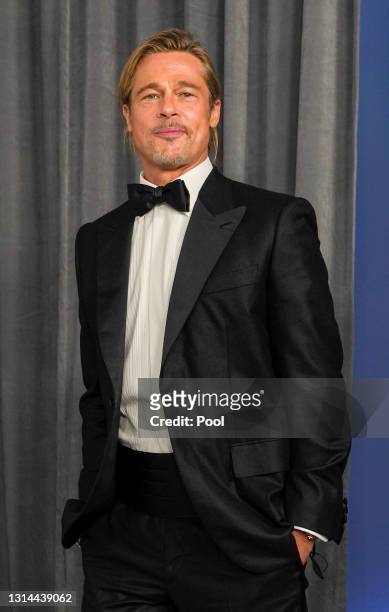 Brad Pitt poses in the press room at the Oscars on Sunday, April 25 at Union Station in Los Angeles.