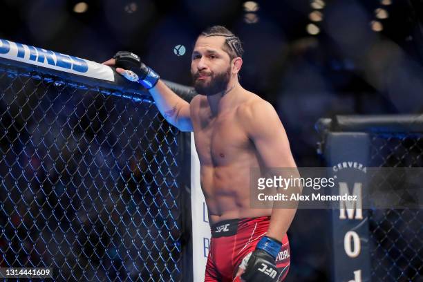 Jorge Masvidal of the United States prepares to fight Kamaru Usman of Nigera during the Welterweight Title bout of UFC 261 at VyStar Veterans...