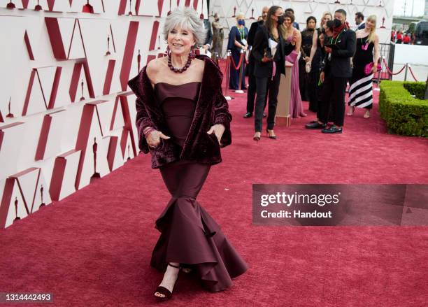 In this handout photo provided by A.M.P.A.S., Rita Moreno attends the 93rd Annual Academy Awards at Union Station on April 25, 2021 in Los Angeles,...