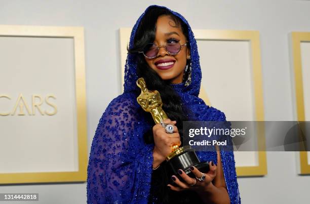 Winner of Best Original Song for "Fight For You" from "Judas and the Black Messiah," poses in the press room at the Oscars on Sunday, April 25 at...