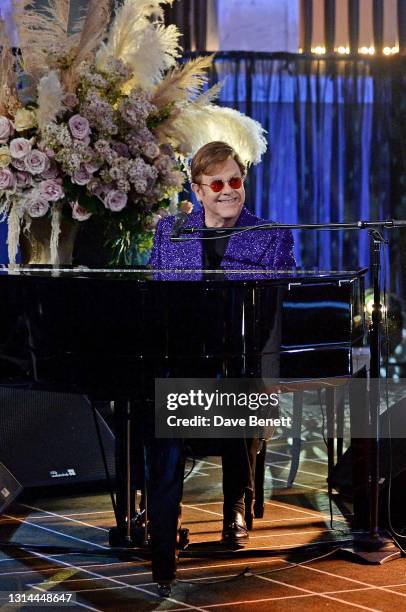 In this image released on April 25, Sir Elton John performs during the 29th Annual Elton John AIDS Foundation Academy Awards Viewing Party on April...