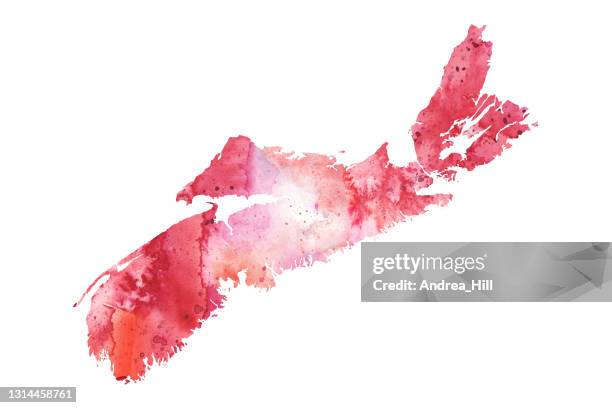 ilustrações, clipart, desenhos animados e ícones de ilustração do mapa de aquarela da nova escócia em vermelho e branco - cape breton island