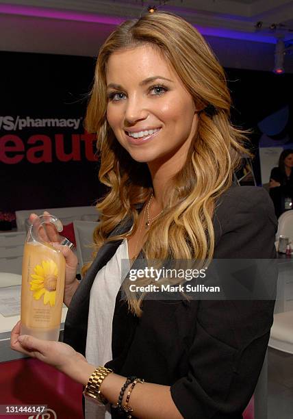 Actress Amber Lancaster attends the CVS Pharmacy Beauty Club at the Access Hollywood "Stuff You Must..." Lounge produced by On 3 Productions at the...