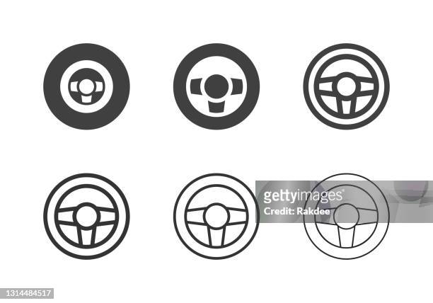 car steering wheel icons - multi series - race car driver stock illustrations