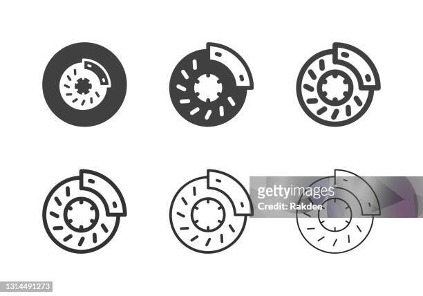 disc brake icons - multi series - brake stock illustrations
