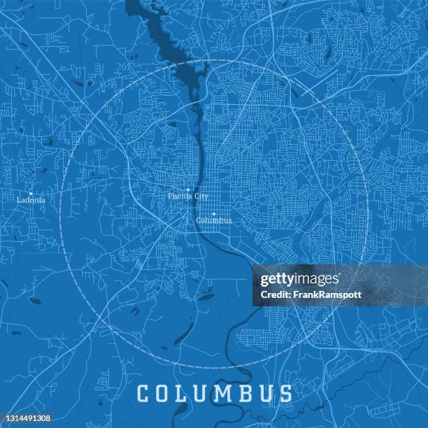columbus ga city vector road map blue text - chattahoochee stock illustrations
