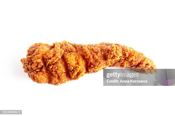 fried chicken strip isolated on white background - fried chicken white background stock pictures, royalty-free photos & images