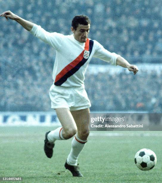 Luigi Riva of Cagliari Calcio in action during the Serie A 1969, Italy.