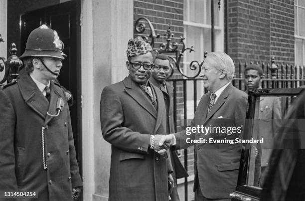 Mobutu Sese Seko , the President of Zaire, meets British Prime Minister Edward Heath at 10 Downing Street during an official visit to London, UK,...