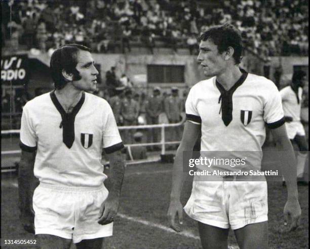 Martiradonna Mario and Luigi Riva of Cagliari Calcio during the Serie A 1970-71, Italy.