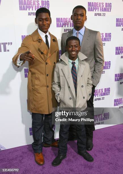 Actors Kwame Boateng, Kwesi Boakye and Koif Siriboe arrive at "Tyler Perry's Madea's Big Happy Family" Los Angeles Premiere at The Dome at Arclight...