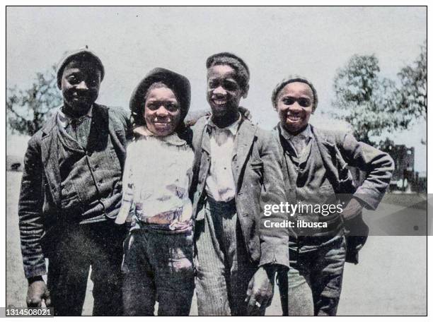 antique colorized photo: group of children in southern usa - toned image stock illustrations