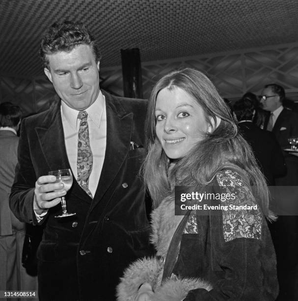 English actress Anna Calder-Marshall with her husband, actor David Burke at the Evening Standard Theatre Awards for 1973 at the Savoy Hotel in...
