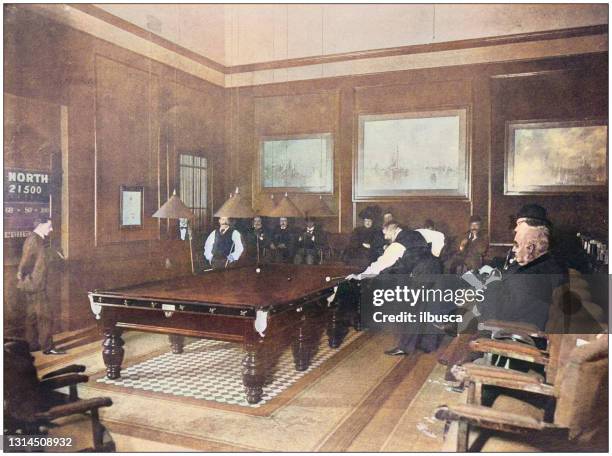 antique photograph of the british empire: billiard tournament - human pool table stock illustrations