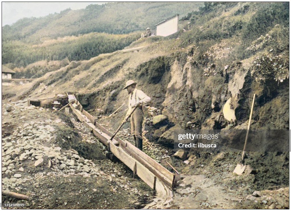 Antique photograph of the British Empire: Gold washing, Yale, British Columbia