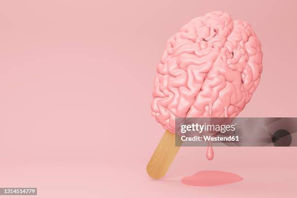 stockillustraties, clipart, cartoons en iconen met brain ice cream melting 3d illustration - smelten