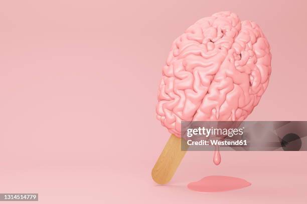 brain ice cream melting 3d illustration - melting stock illustrations