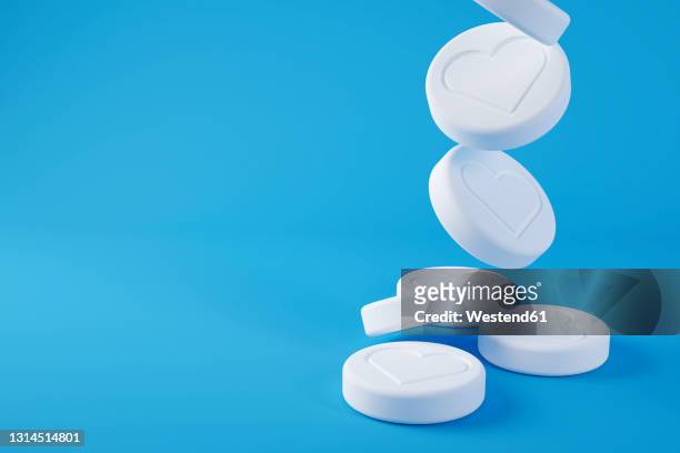 pills with social media likes 3d illustration - tablet 3d stock illustrations