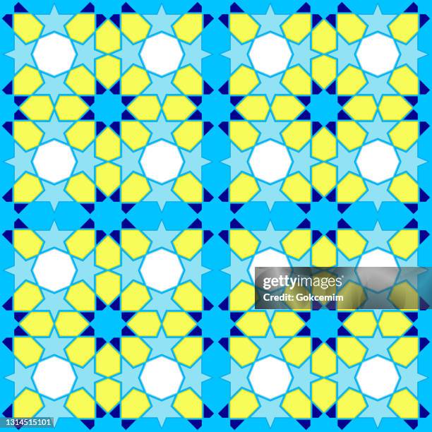 vector tile seamless pattern, lisbon arabic geometrical mosaic, mediterranean seamless blue ornament. - islam pattern stock illustrations