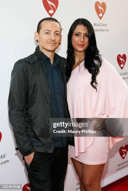 Musician Chester Bennington arrives at the 7th Annual MusiCares MAP Fund Benefit, which provides members of the music community access to addiction...