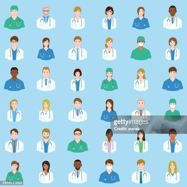 set of doctors and nurses avatars - japan old lady stock illustrations