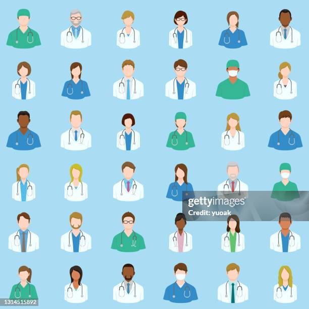 set of doctors and nurses avatars - japan old lady stock illustrations