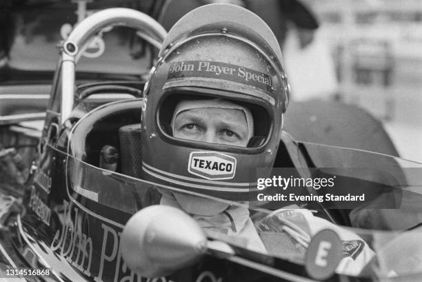 Swedish racing driver Ronnie Peterson in his Team Lotus 74 Ford during the 1973 British Grand Prix at Silverstone, UK, 14th July 1973.