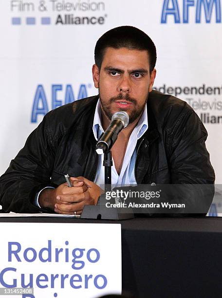 Rodrigo Guerrero Rojas, Producer, Maria Full of Grace, Contracorriente , La Cara Oculta speaks onstage during the 2011 American Film Market - Day 3 -...