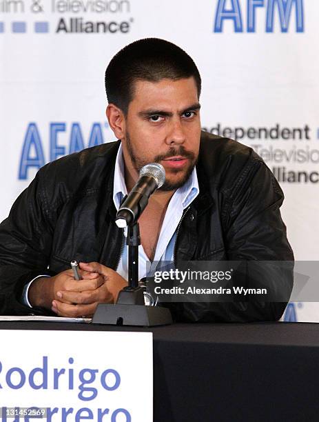 Rodrigo Guerrero Rojas, Producer, Maria Full of Grace, Contracorriente , La Cara Oculta speaks onstage during the 2011 American Film Market - Day 3 -...