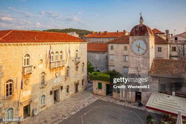croatia, split-dalmatia county, trogir, tourist board and saint sebastians church - trogir stock pictures, royalty-free photos & images