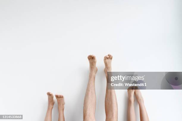 legs of father, daughter and son - barefoot foto e immagini stock