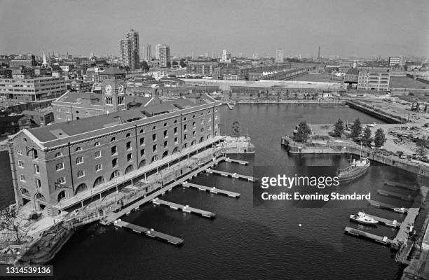 St Katharine Docks on the River Thames in Tower Hamlets, London, UK, 30th August 1973.