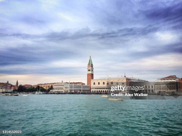 st mark's campanile and palazzo ducale, venice - canale della giudecca stock pictures, royalty-free photos & images