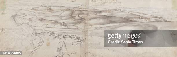 View from Peterborough Tower at Tangier, Wenceslaus Hollar, 1607–1677, Bohemian Graphite, pen and brown ink, gray wash, brown wash, and watercolor on...